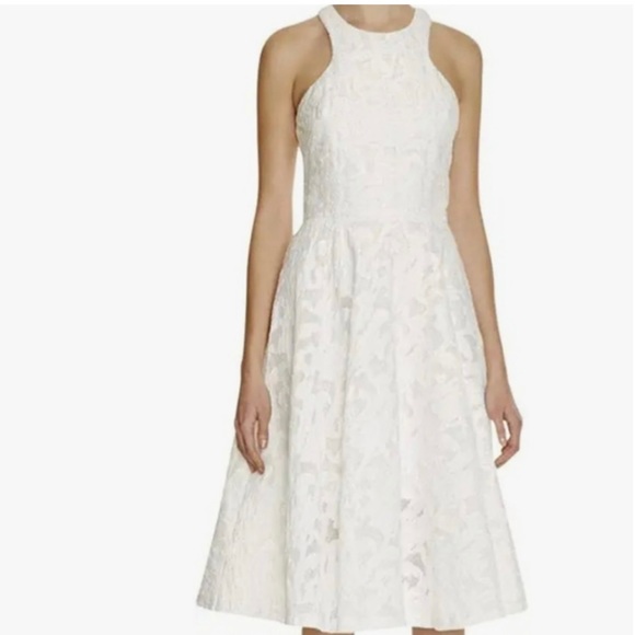 Vera Wang Ivory Lace Racerback Sleeveless Midi Cocktail Dress Women's Size 6 - Picture 4 of 5